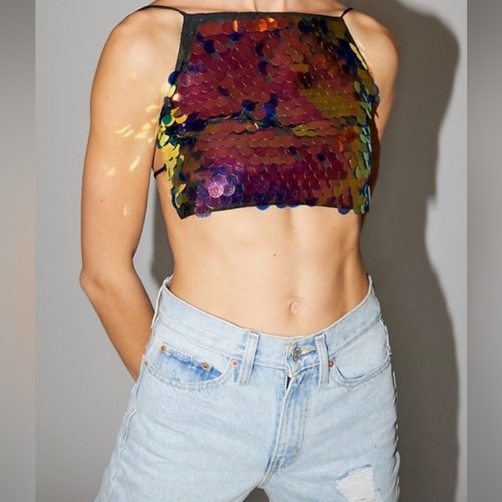 ❤️SOLD❤️UO Motel Rocks Athena Sequin multicolored rainbow fish-scale NYE - Picture 5 of 8